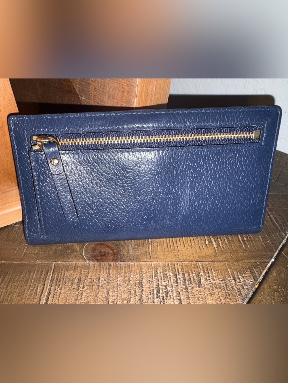 Kate Spade New York Navy Pebbled Leather Snap Wallet Zip Around Coin Pocket - Picture 3 of 5